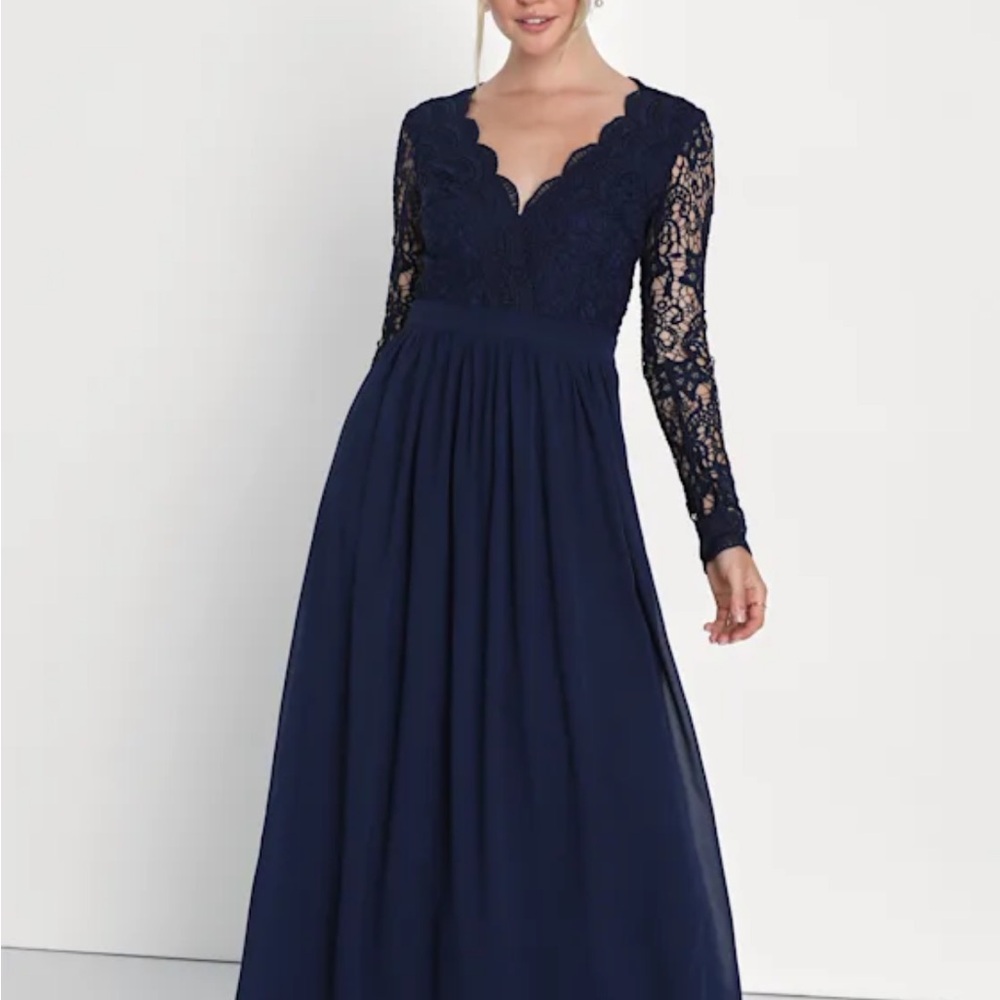 Lulu's Navy Long Sleeve Lace Dress